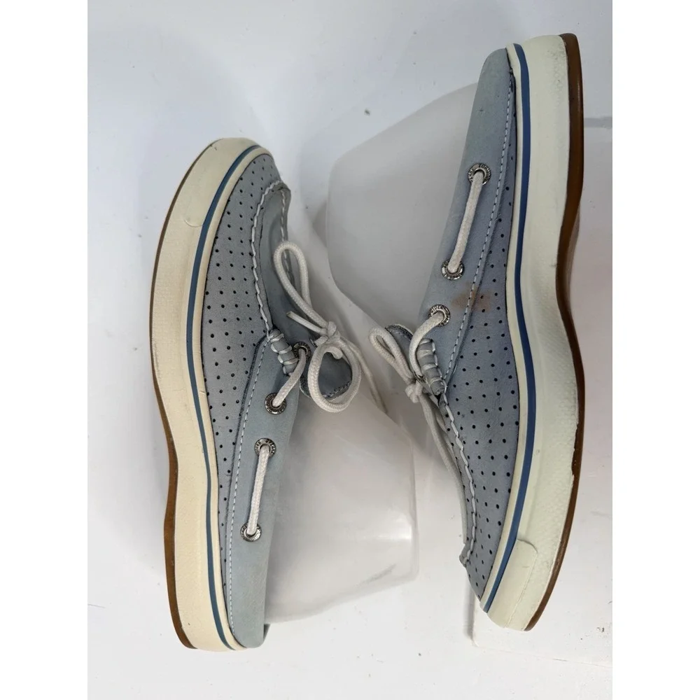 Sperry Top-Sider Boat Shoes Women's 7M Blue Perforated Leather‎ Lace Deck Shoes